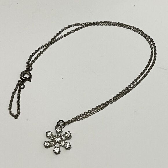 Snowflake Metal Pendant Rhinestone 18” Necklace Winter Kid - Picture 2 of 6